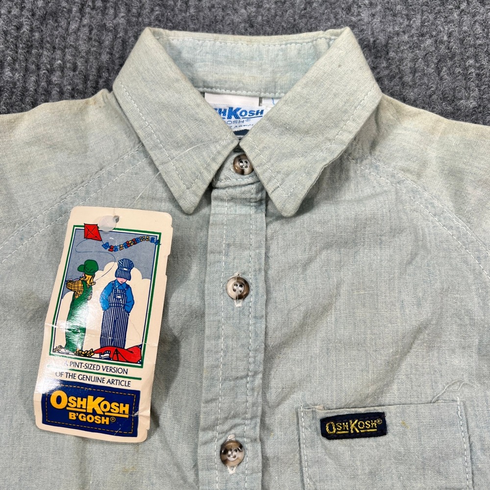 Vtg OshKosh Bgosh Chambray Shirt Back Graphic Worlds Best Kid 80s Size 5 STAINED